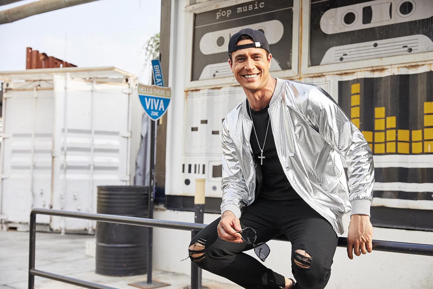 COOFANDY Men's Metallic Jacket 70s Disco Dance Party Costume Shiny Varsity Zipper Baseball Bomber Jacket - Image 5