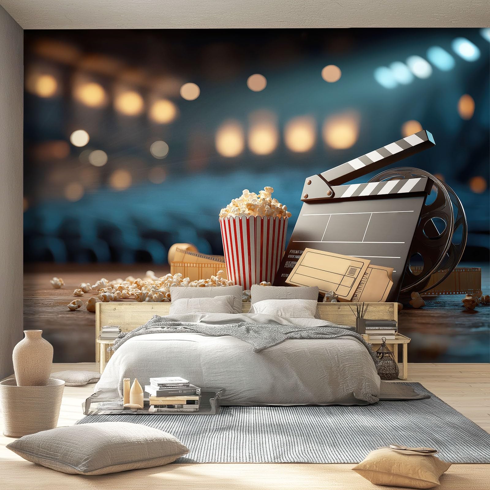 Cinema E Televisione Moderni Carta Da Parati Marrone Ciak Biglietto Del Cinema Murale Seta Xxl Moderne Decorazione 300 X 210 Cm Per Decorazione Soggiorno Camera De Letto Sala Ufficio