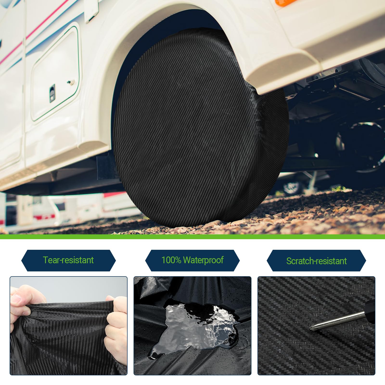 Season Guard Reifenabdeckungen, 4 Stück, Reifenradschutz für LKW, SUV, Anhänger, Camper, Wohnmobil, Kohlefaser, Ersatzreifenabdeckung, Sonne, Regen, Schnee, universal, passend für Reifendurchmesser