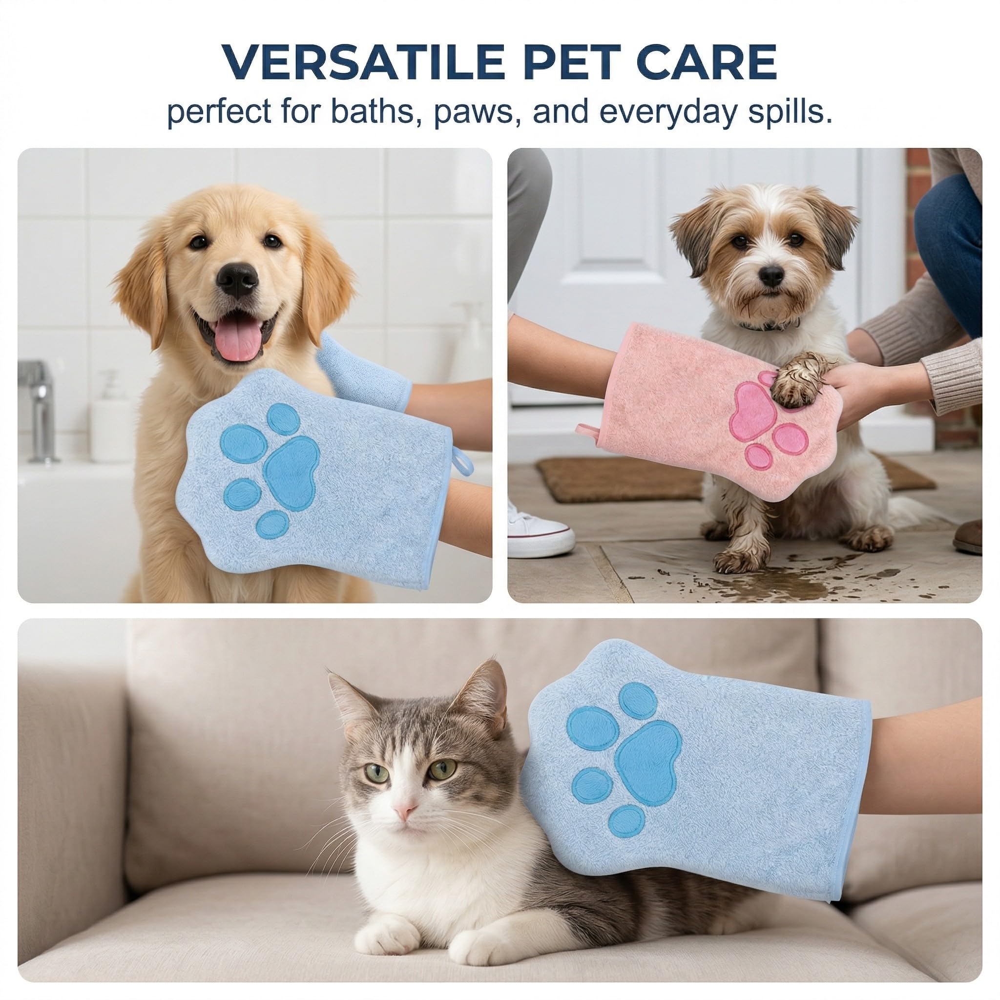 Asciugamano per Cani e Gatti [Set da 2] in Microfibra Super Assorbente, Telo da Bagno per Animali Domestici ad Asciugatura Rapida, Panno Morbido per Cuccioli e Zampe Sporche, Blu e Rosa