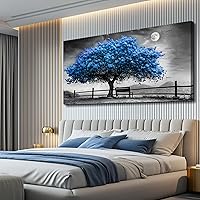 Vista 9 de FUHAIHUA Canvas Wall Art For Living Room Wall Decor For Bedroom Office Wall Decoration Black And White Landscape Painting Blue Tree Pictures Artwork