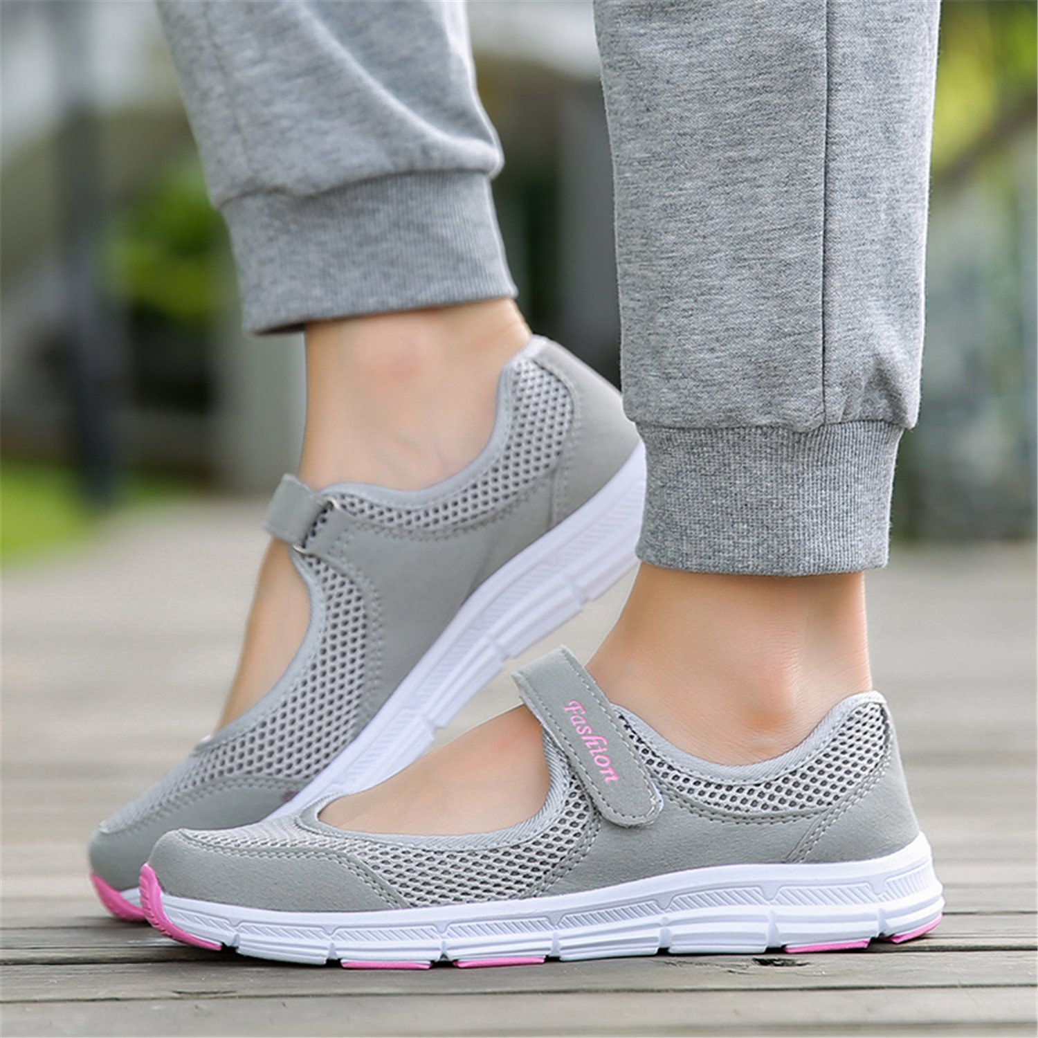 Mujer Plataforma Zapatillas Respirable Moda cómodos Mocasines Deportes Casual Verano Sandalias Antideslizantes Fitness Correr Calzado Deportivo Zapatilla Malla Plataforma Gris Negro Rojo