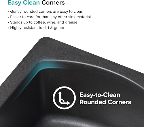 Miniatura 8 de KRAUS KGD-441 Quarza - Fregadero de cocina de granito de doble montaje de 25 pulgadas, color negro