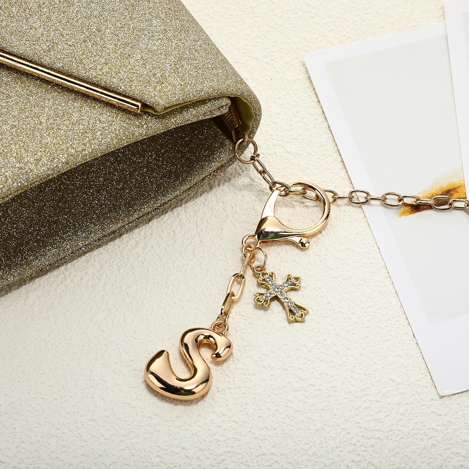 Bubble Initial Keychain with Cross - Gold Letter Bag Charms for Women, Cute Purse Charms & Handbag Accessories - Image 4