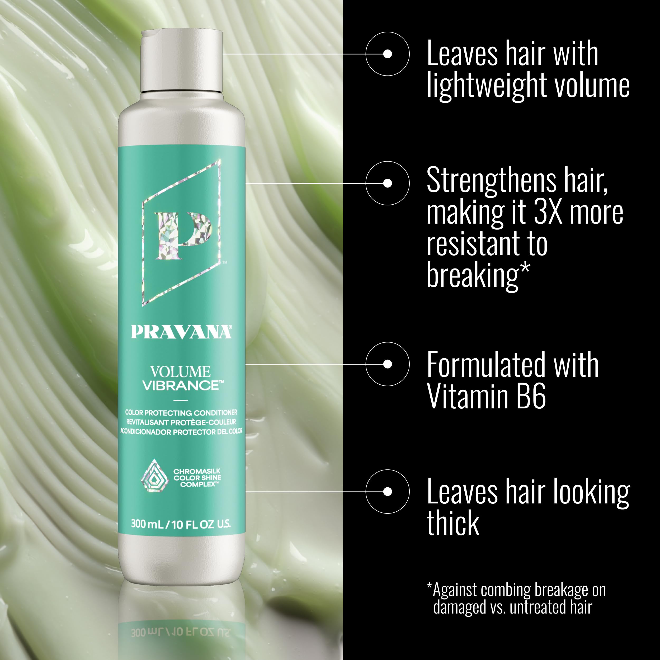 PRAVANA Volume Vibrance Conditioner | Adds Lightweight Volume, Lift & Fullness | For Fine, Color Treated Hair | Strengthens, Thickens, Reduces Breakage | Chromasilk Enhances Shine & Protection | Vegan