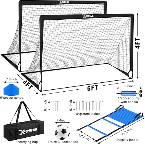Miniatura 8 de Kids Soccer Goals for Backyard Set of 2, 6x4 ft Portable Pop Up Soccer Goal Training Equipment with Soccer Ball, Ladder and Cones, Soccer Nets for