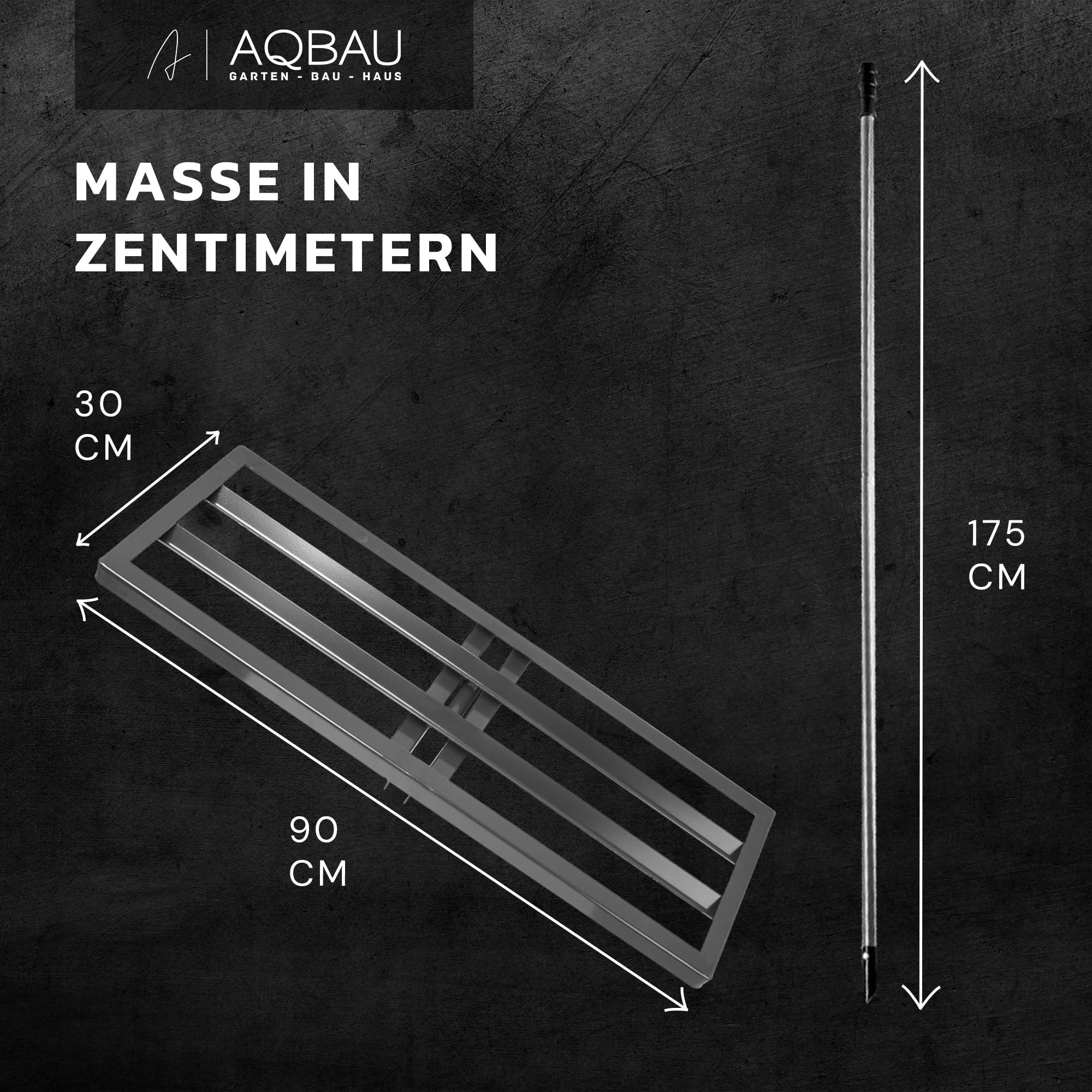 Rasenrakel 90x30 cm mit 175 cm Teleskopstiel – Stabiler Rasenrechen & Nivellierrechen aus Stahl – Rasenglätter zum Rasen Ausgleichen, Ebnen & Begradigen – Rasen Sand Verteiler
