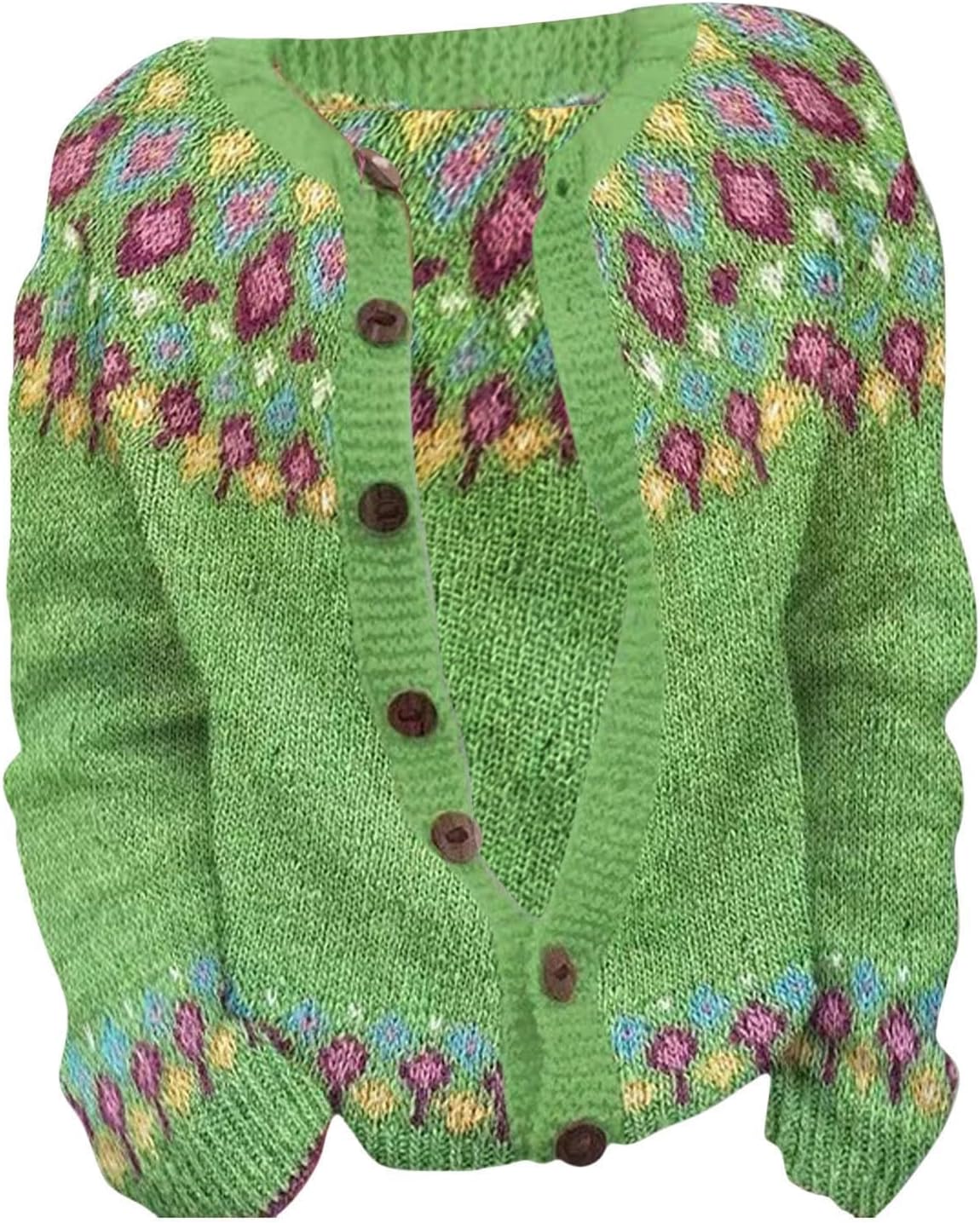 Womens Fair Isle Sweaters Vintage Argyle Iceland Norway Cardigan Sweater Colorful Crew Neck Long Sleeve Cardigans