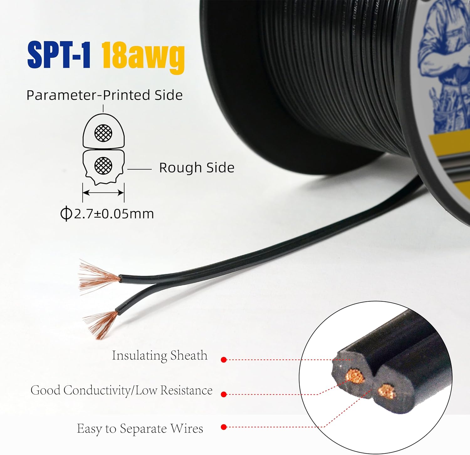 Low Voltage Landscape Lighting Cable 18/2 SPT-1W Bulk Lamp Cord 300-Volt 18-Gauge 250-feet Spool Black UL Listed