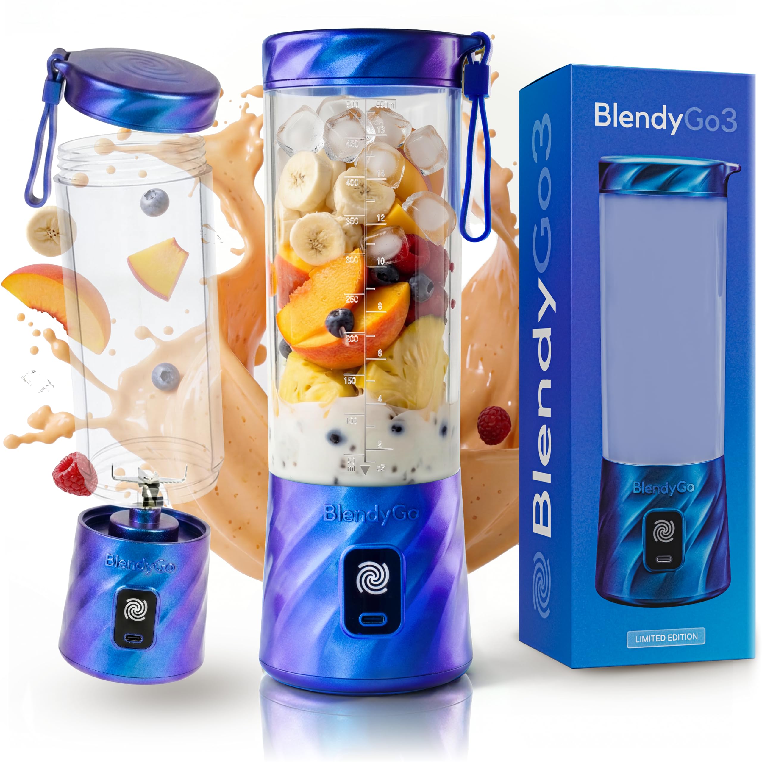 Batidora BlendyGo 3, batidora de vaso portátil, blender recargable por USB, ideal para smoothies, batidos y batidos de proteínas, mexzclador portátil potente, 500 ml (Lavanda) — view 39