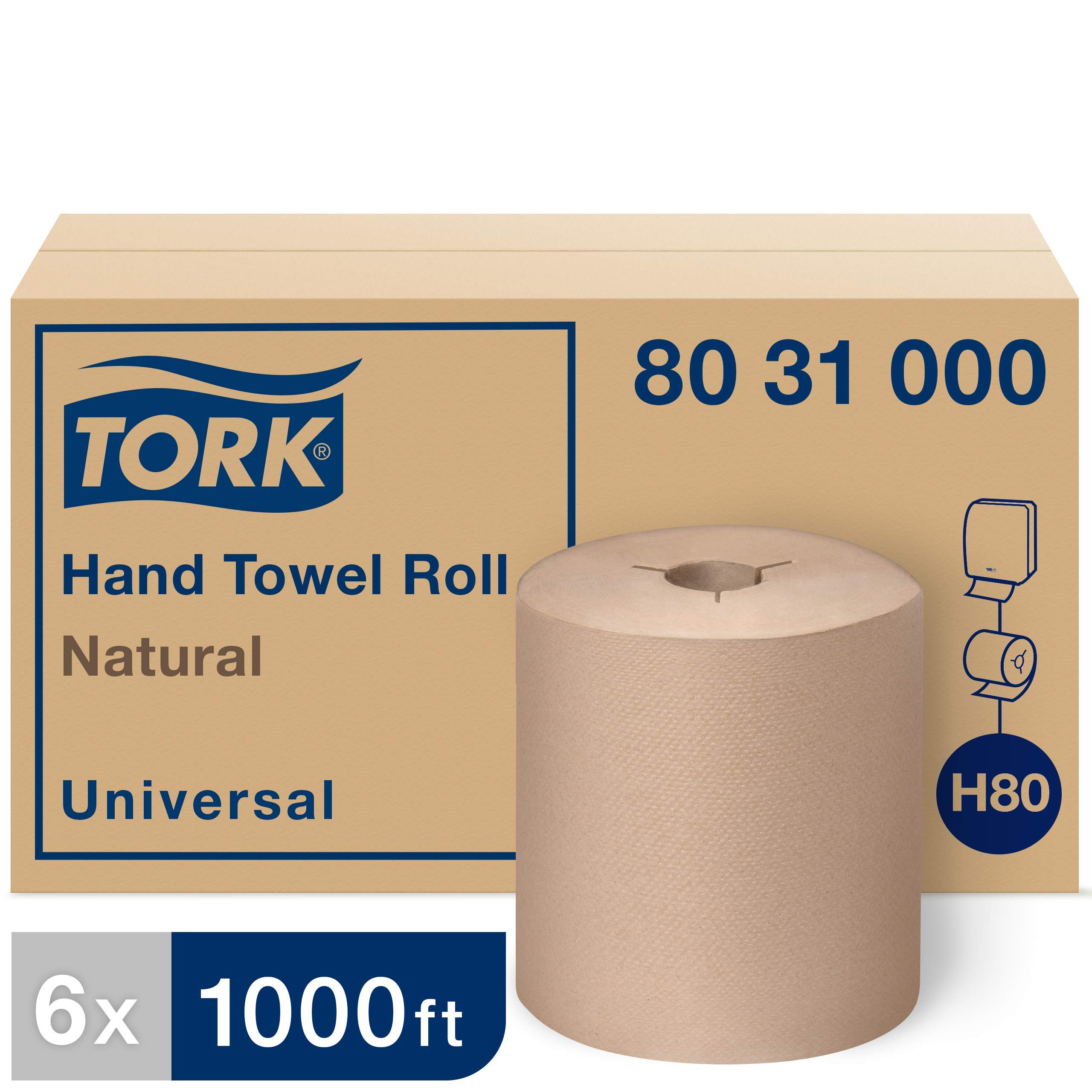 TorkHand Towel Roll, Natural, Universal, H80, Extra Large, 100% Recycled, 1-Ply, 6 Rolls x 1000 ft, 8031000