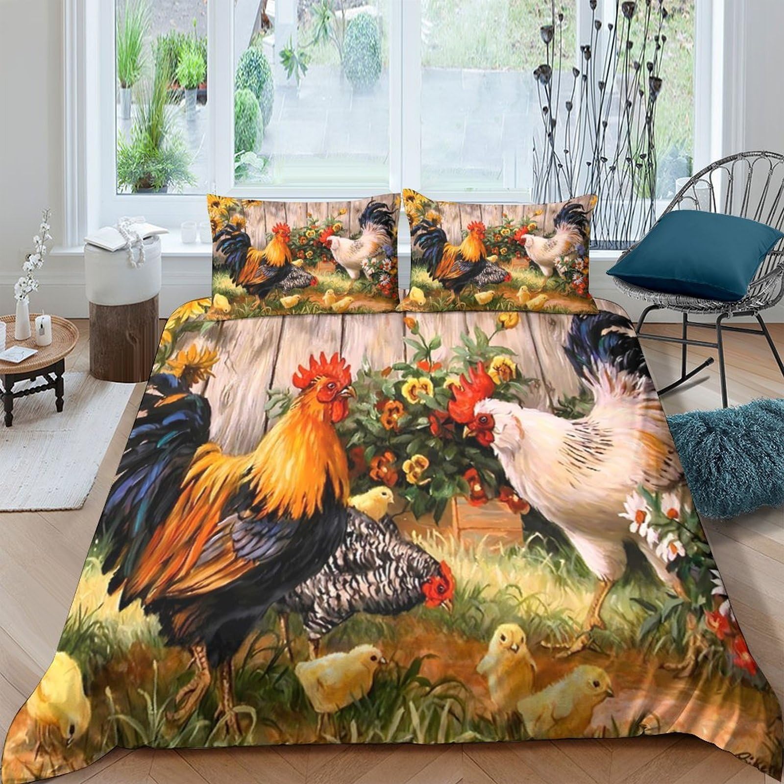Ctjqhvkz Style-2 3D Printed Farm Rooster Fitted Sheet Microfiber Soft Chicken Coop Bed Cover For Bedroom Guestroom Mattress Decor Single（135X200cm）