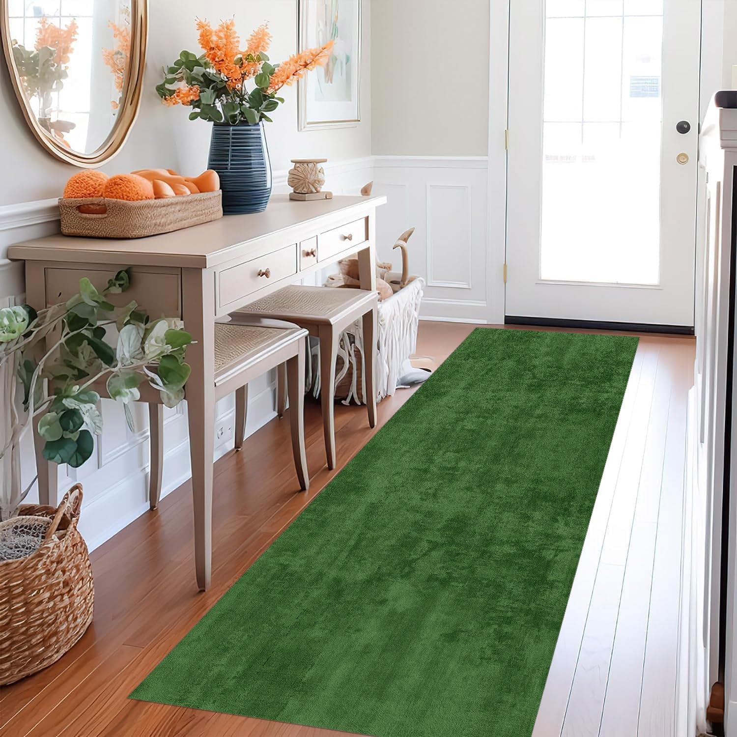 Läufer Flur Küche Waschbar rutschfest 80X200cm Lang Grün Küchenteppich Flurteppich Teppich Fur Korridor Wohnzimmer Schlafzimmer Meterware Anpassbar