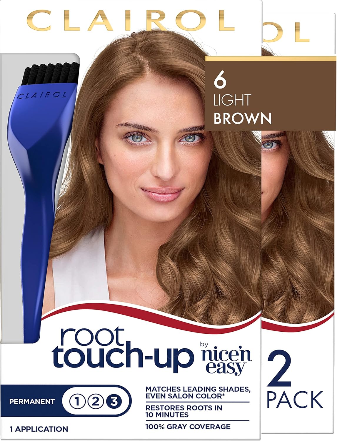 Clairol Root TouchUp Permanent Hair Color Creme, 6 Light Brown, 2