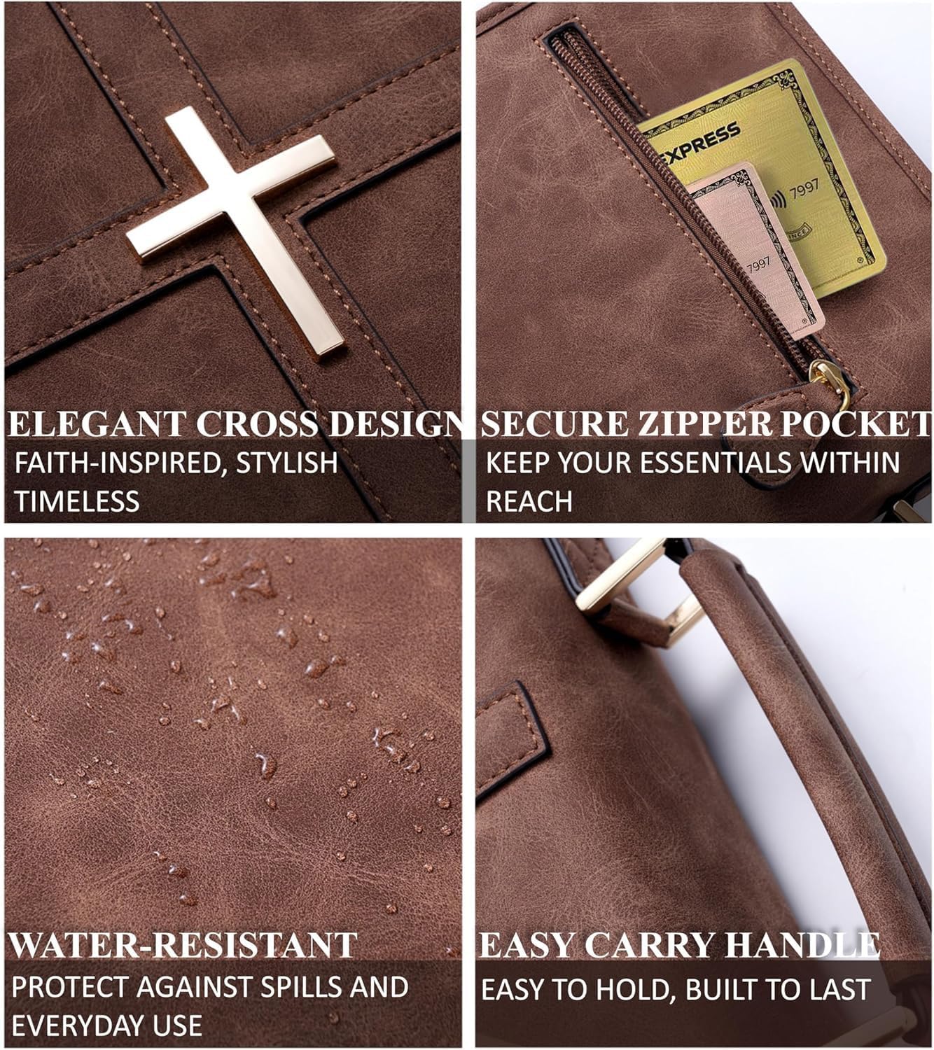 Vegan Leather Bible Cover Case, Bible Bag with Phone Pocket, Bible Case for Men Women, Christian Gift Box Packaging (Brown)