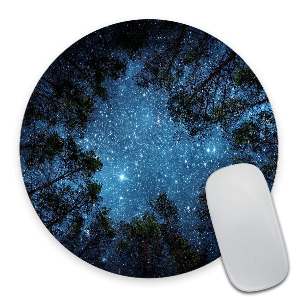 Smooffly Beautiful Night Sky Round Mouse Pad, The Milky Way and The Trees Mouse Pad,Sublime Nature View Circular Non-Slip Rubber Mousepad Gaming Mouse Pad