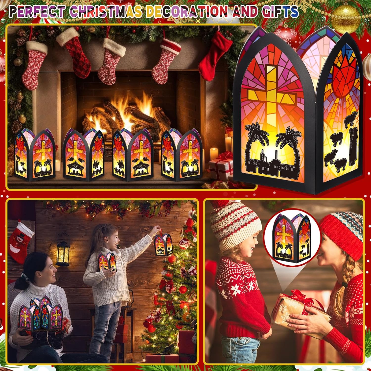 Colarr 24 Sets Christian Nativity Cross Paper Lantern Crafts Kit DIY Religious Crafts Cross Tissue Paper Bulk for Holy Night Christian Sunday School Activity Vbs Art Church Home Religious Decorations