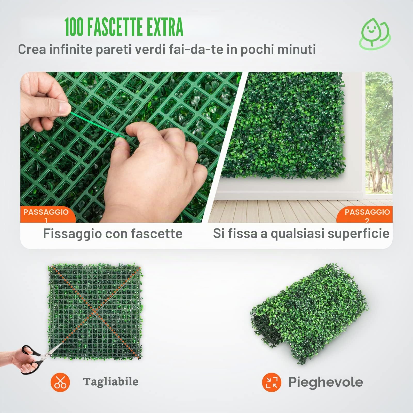 VEVOR 24 Pezzi Artificiale Pannello da Siepe di Bosso, 50,8 x 50,8 cm, Siepi Artificiali, Recinzione Artificiale Bosso, Edera Finta Effetto Realistico Decorazione Plastica Verde, Spessore da 4 cm