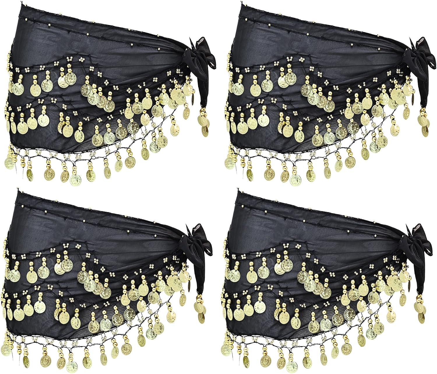 Belly Dance Hip Scarf Women's Tie Waist Wrap 128 Coin Skirt for Belly Dance Performance Parties Rave Halloween