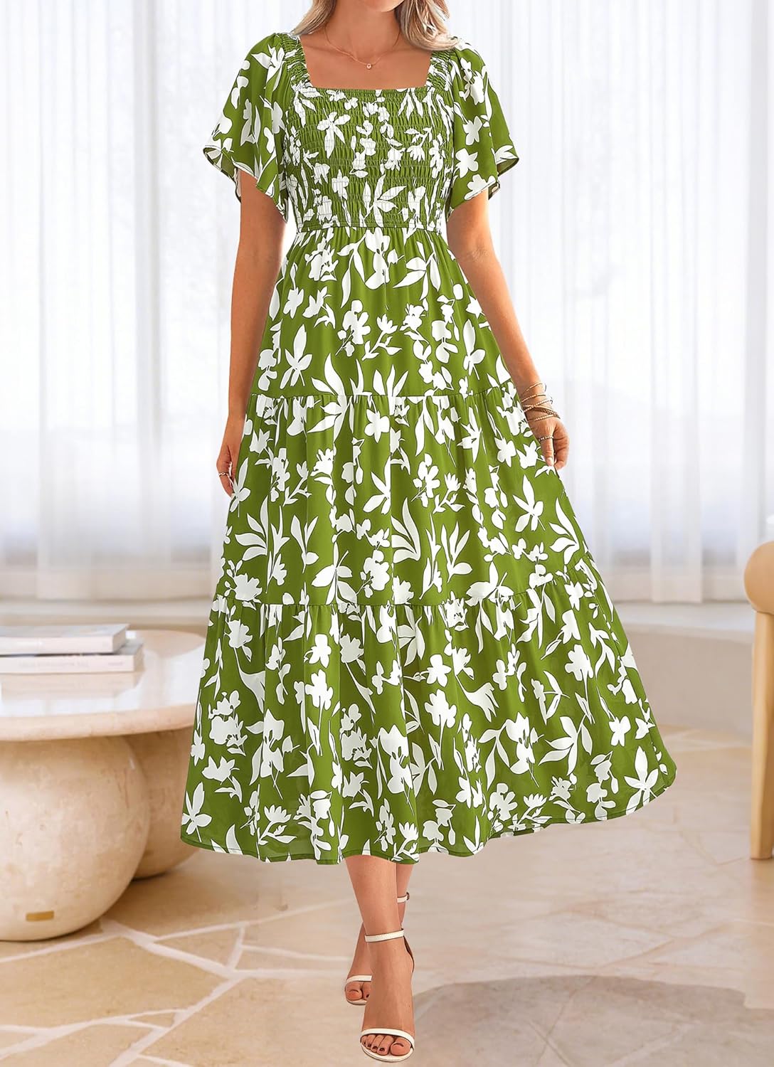 BTFBM Women's Clothing Wedding Guest Dresses Casual Boho Floral Short Sleeve Smocked Maxi Beach Spring Summer Dress 2026 - Image 2