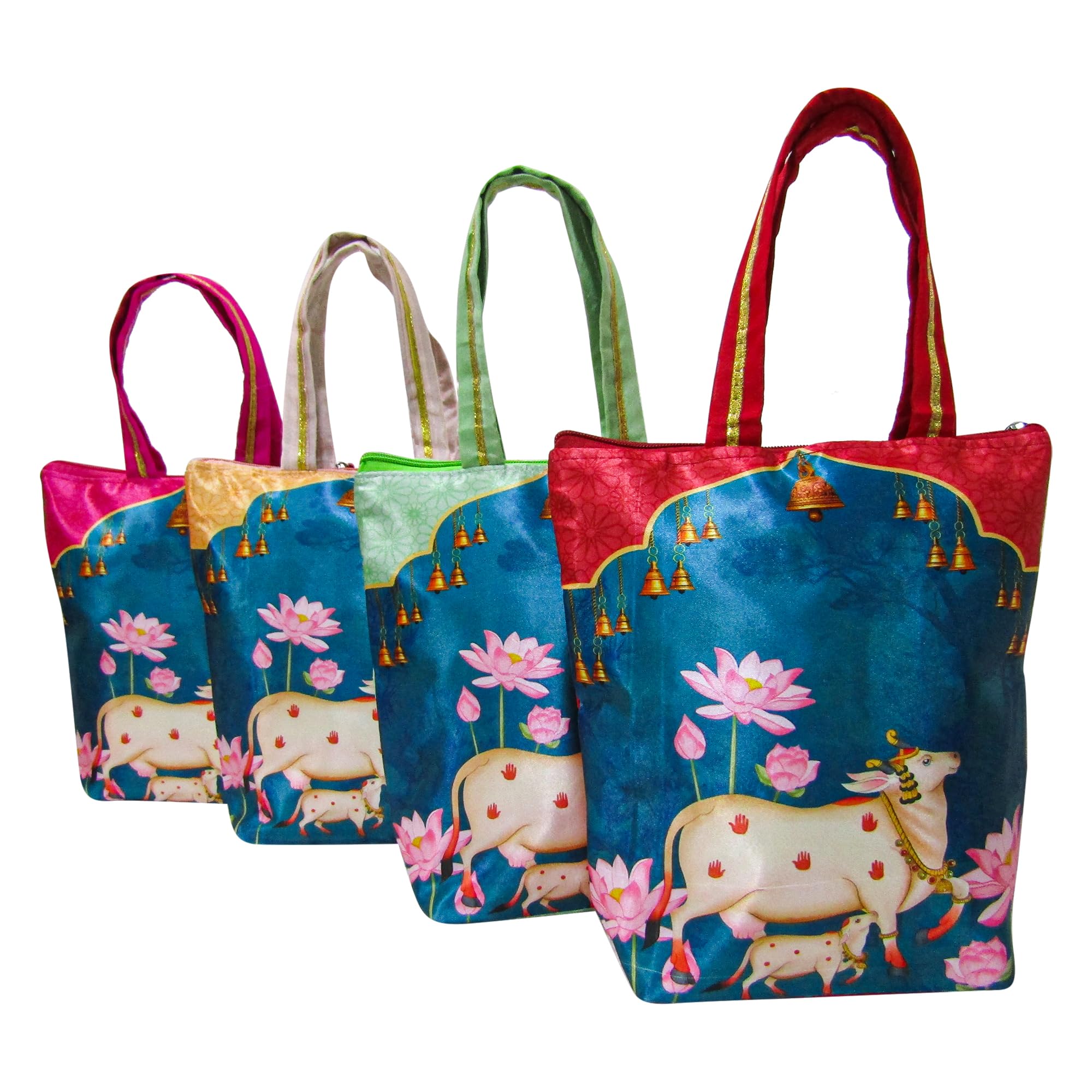 purple pink Pichwai Cow Printed Potli Bag With Zipper For Women Purses For Wedding Return Gift Wholesale Bridal Giveaways For Ladies Baby Shower Shagun Purse Gifting Haldi Mehandi-picture-23