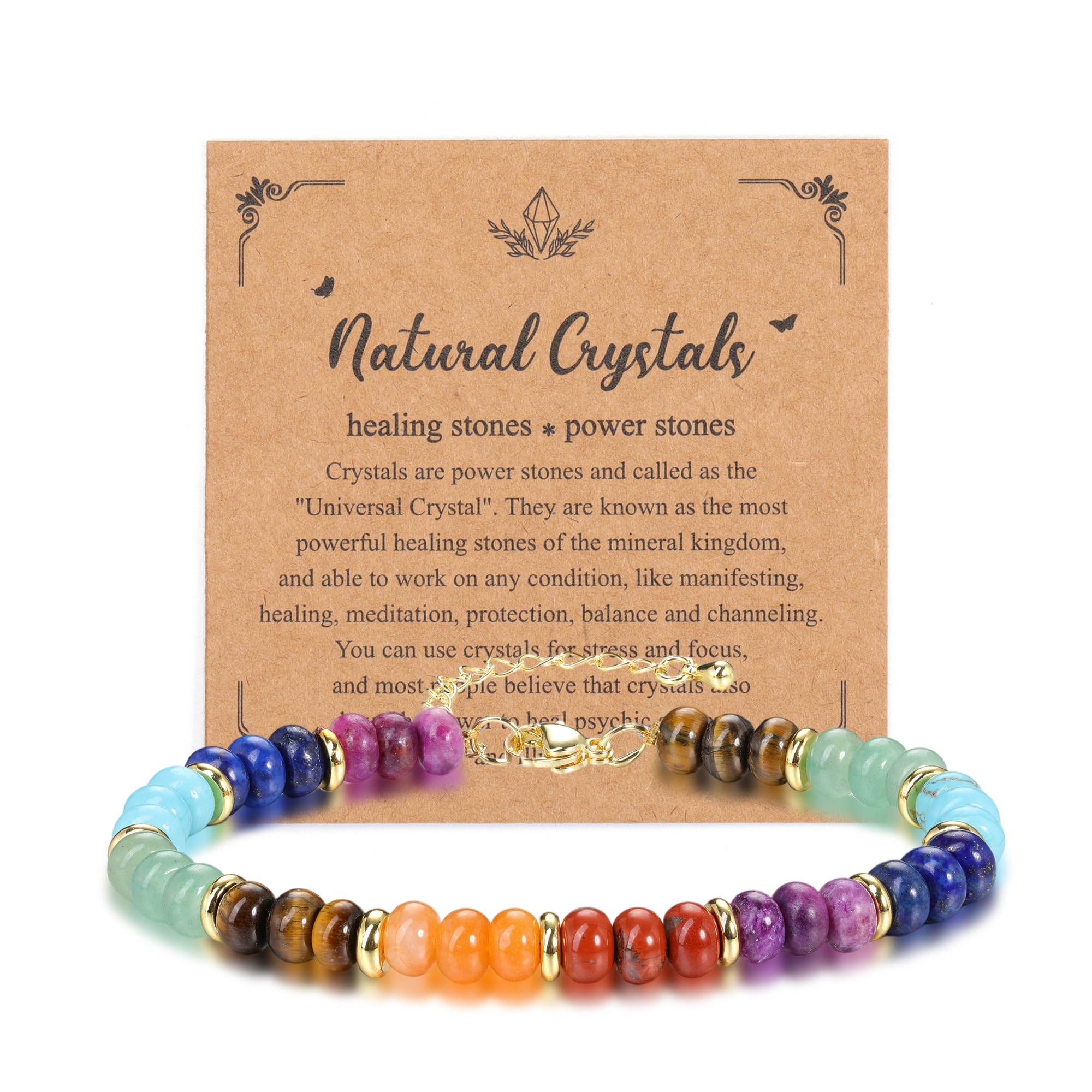 JSDDE 7 Chakra Perlenarmband Edelstein Armband für Damen Frauen Einstellbar Kristallarmband Glücksarmband Amulett Spirituelle Talisman Schmuck