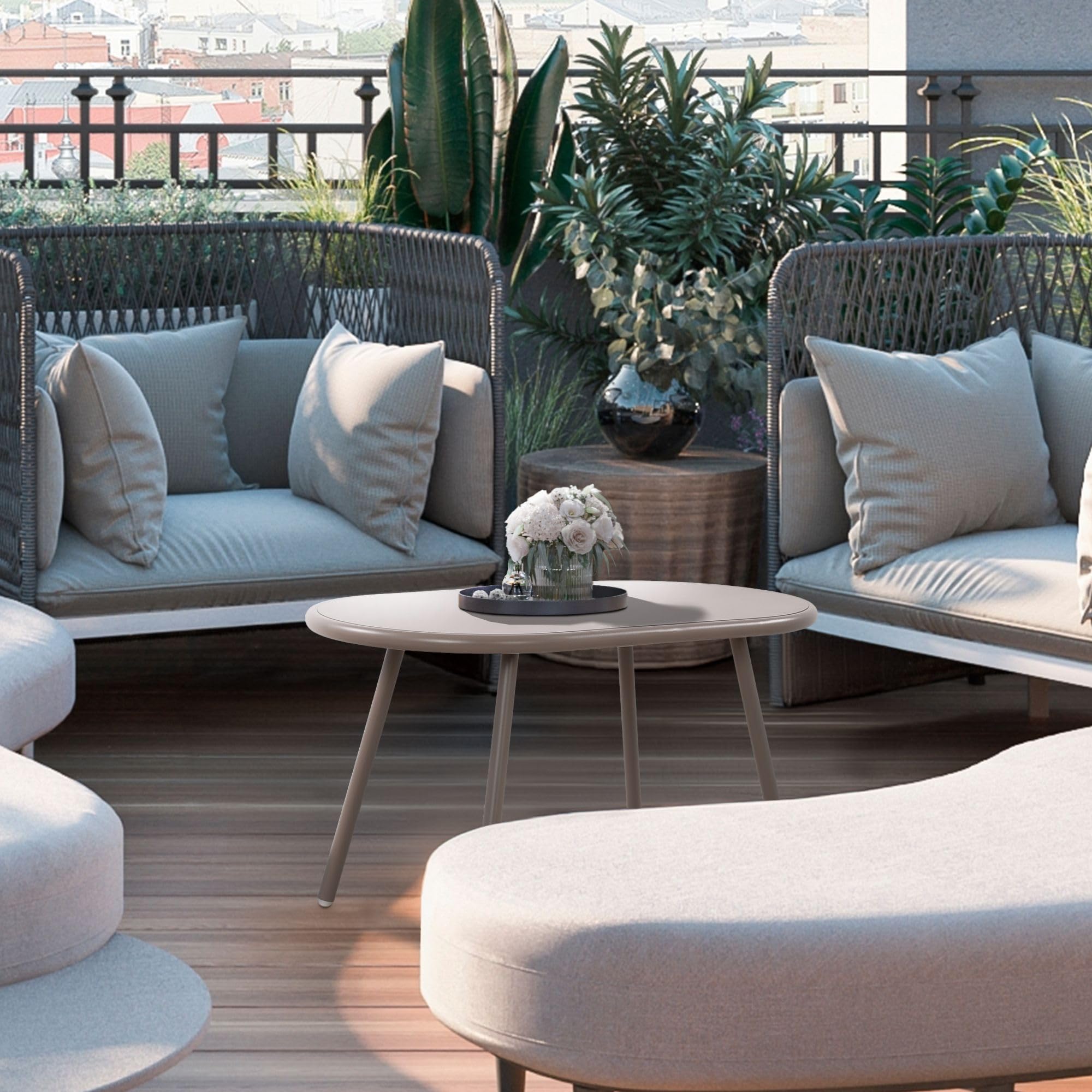 CLP Couchtisch Velva I Ovaler Loungetisch für draußen und drinnen I Gartentisch wetterfest und UV-beständig I Outdoor Beistelltisch, Farbe:Taupe
