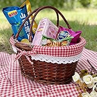 Vista 5 de KINJOEK Cesta tejida de mimbre, cesta multiusos de sauce natural con asa, forro de tela de algodón de lino de primera calidad para almacenamiento