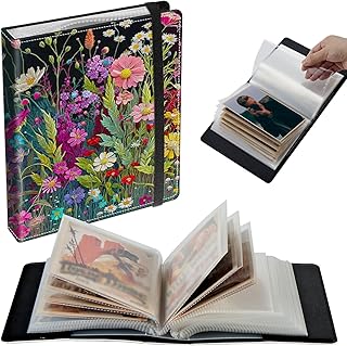 Small Photo Album 4x6 inch 120 Pictures PU Leather Photo Albums with Transparent Inner Pockets and Elastic Band for Wedding Boys Girl Travel Family Pictures - Floral Flower