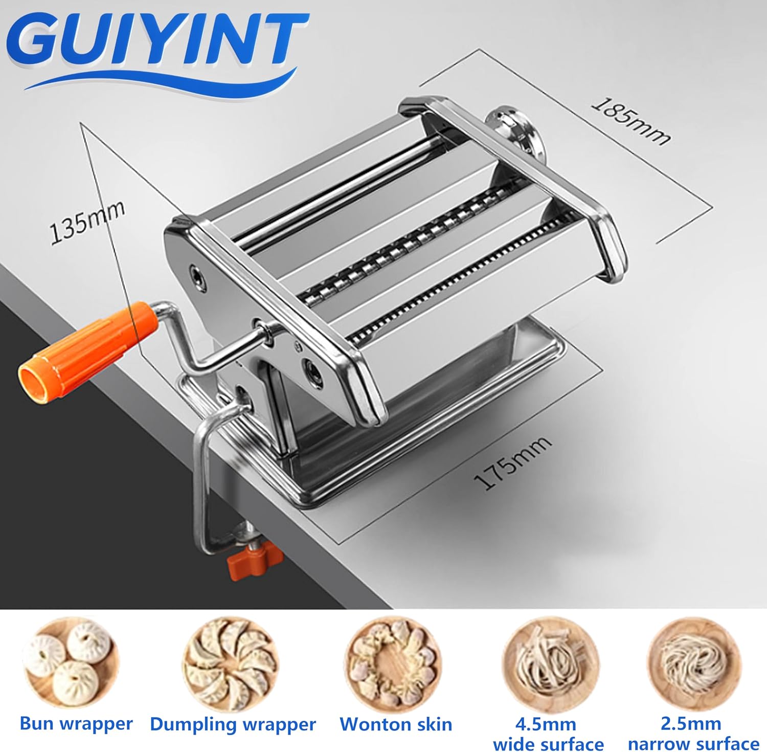 Manual Pasta Maker Machine, Stainless Steel Pasta Roller with 7 Thickness Settings - Hand Crank Noodle Maker for Homemade Pasta, Lasagne, Fettuccine, Kitchen DIY Accessories