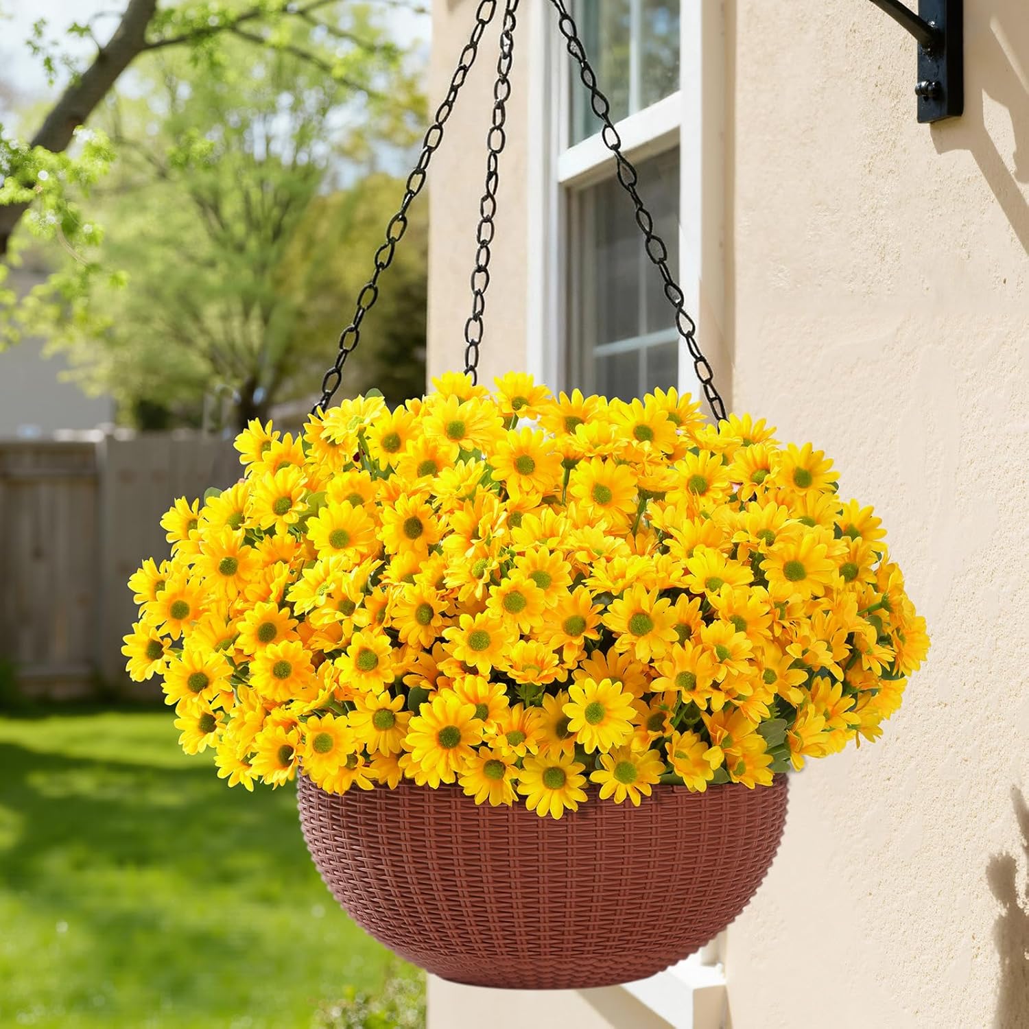 Lifewit Artificial Flowers Daisy for Outdoor Indoor, 12 Bundles Plastic Fake Flowers Mums for Home Garden Decor, Porch, Window Box, Faux Realistic Plants with UV Resistant(Yellow)