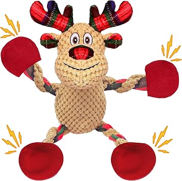 Christmas Plush Squeaky Dog Toy With Crinkle Paper, Cute Puppy Toys With Cotton, Durable Interactive Chew Toys for Small Medium Large Breed