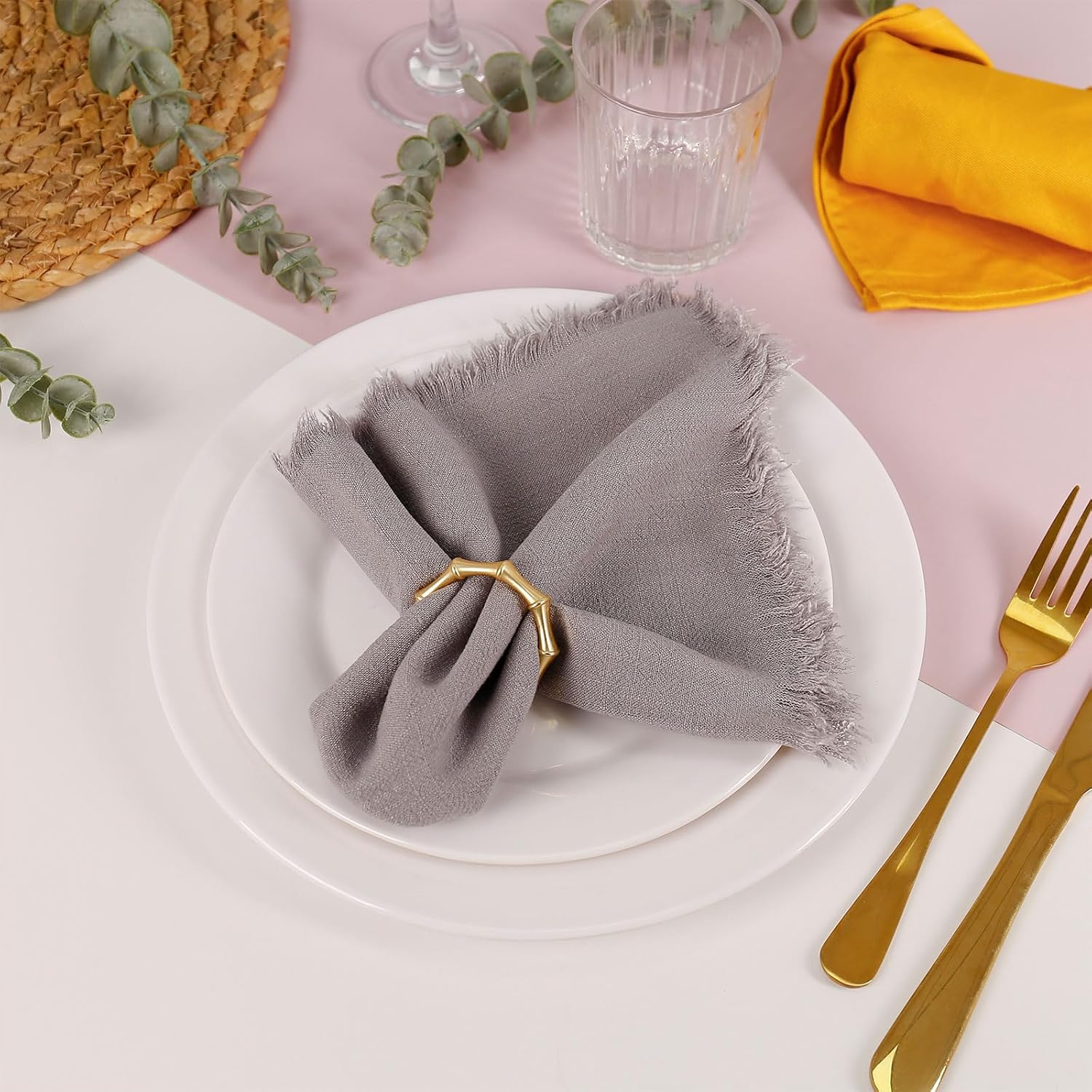 Gold Metal Bamboo Napkin Rings Set of 12-Inspired Gold Napkin Rings - Enhance Your Table Decor for Weddings, Family Dinners, Parties, Christmas, Thanksgiving, and Birthdays