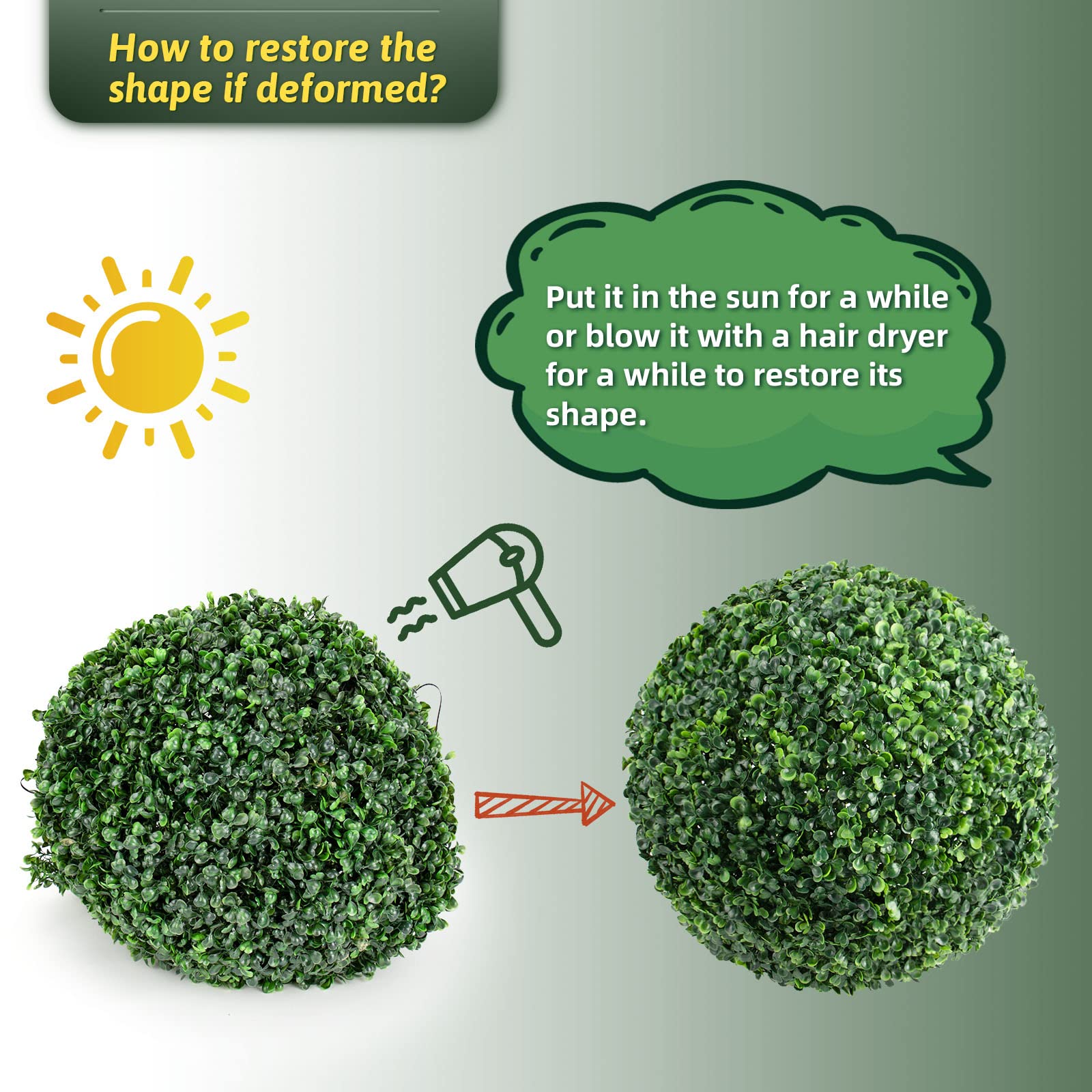 2 Packs 18.9-inch Artificial Plant Topiary Balls for Outdoor Decor, Garden Spheres Decorative, Faux Boxwood Balls Plants for the Front Door, Porch, Backyard, Patio and Wedding TolleSonne NEUERMOND