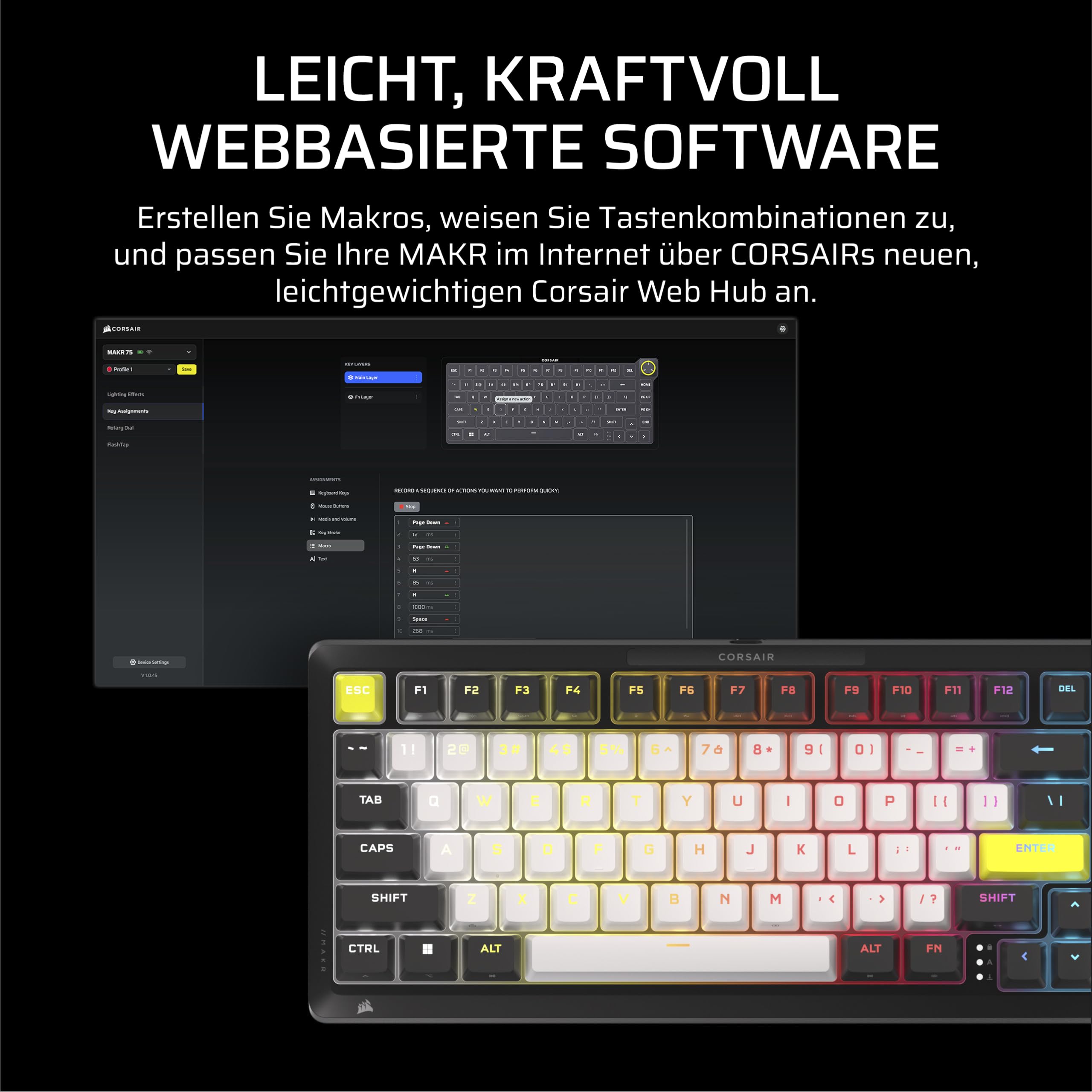 Corsair MAKR PRO 75 Hall Effect Kabelgebundenes Gaming-Tastatur Mechanisch 75% MGX Hyperdrive-Schalter Dual-Auslösung Rapid-Trigger FlashTap SOCD 8000Hz Schwarz
