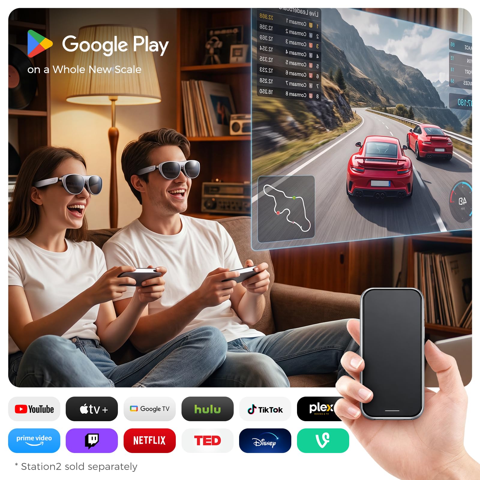 Okulary Ar/Xr Z PotróJnym Ekranem, Micro-Oled 1080p, Wirtualny Ekran 360 Cali, Inteligentne Okulary Ar Z Komputerem Przestrzennym, Okulary Do FilmóW I Gier Dla Kobiet I MężCzyzn
