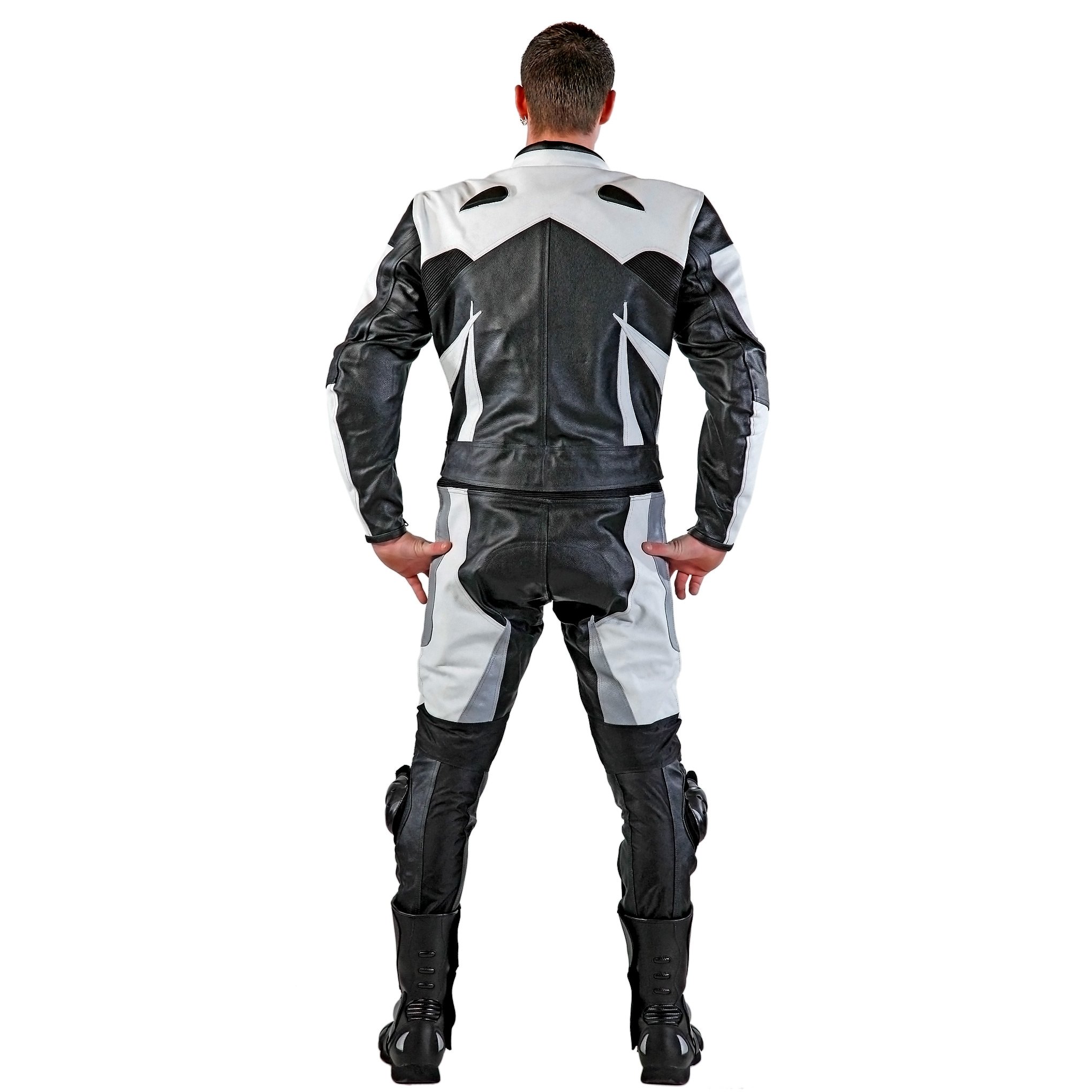 Edelnice Trachtenmode Lemoko Leder Motorradkombi Zweiteiler schwarz weiß silber Gr S-5XL