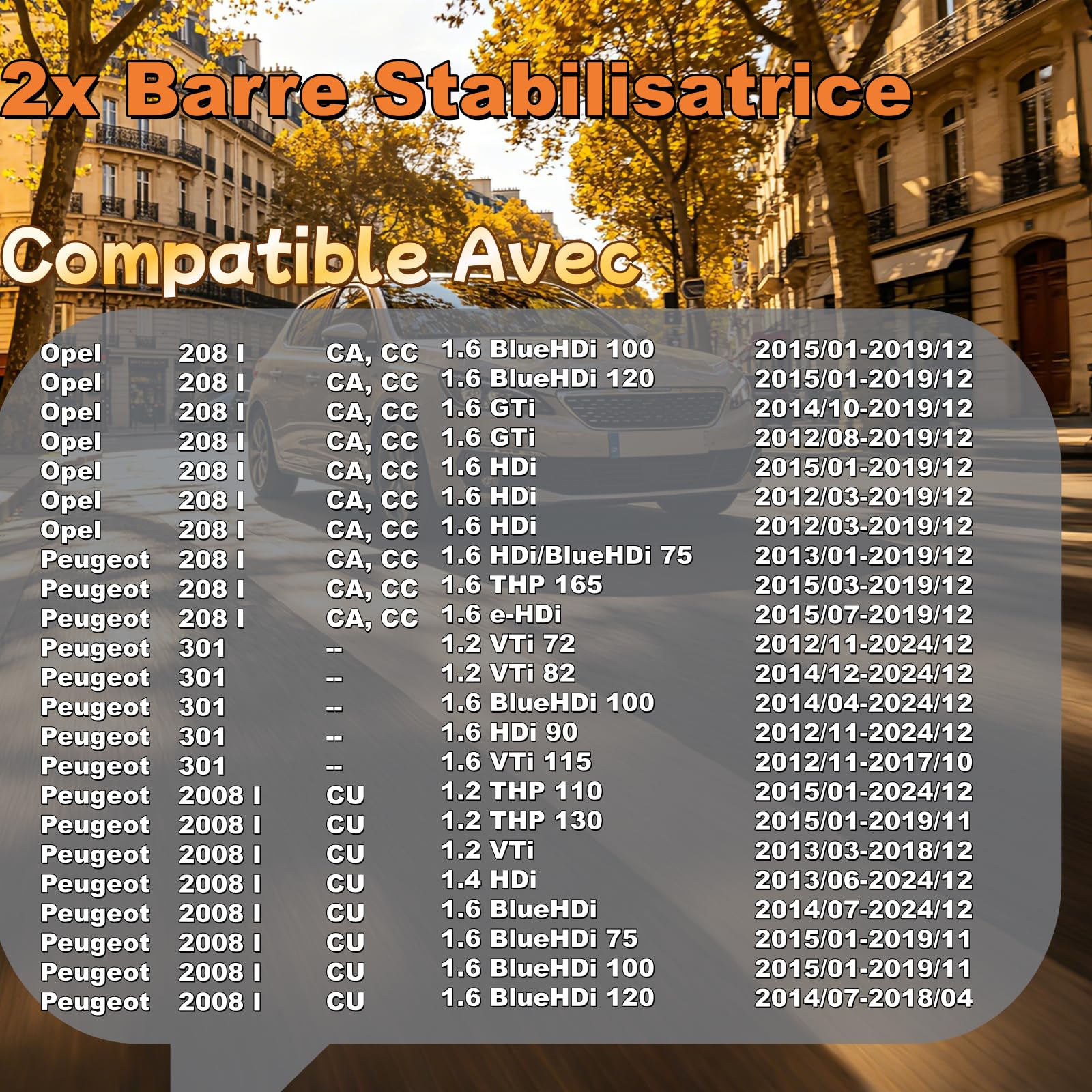 2x Biellette Barre Stabilisatrice Avant Gauche et Droite Compatible avec C-Elysee DD 2012-2024 207 WA WC 2006-2013 207 CC WD 2007-2015 207 SW WK 2007-2012 Remplacer# 508768 508769 27435 27434