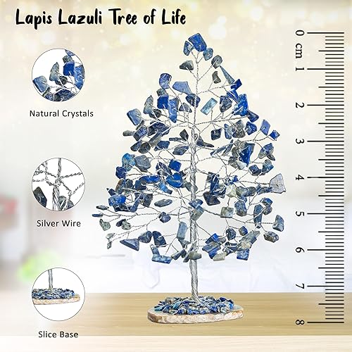Miniatura 4 de Árbol de la vida de chakras de lapislázuli  Árbol de cristal para energía positiva, base de rodajas de ágata geoda, árbol de piedras preciosas hecho