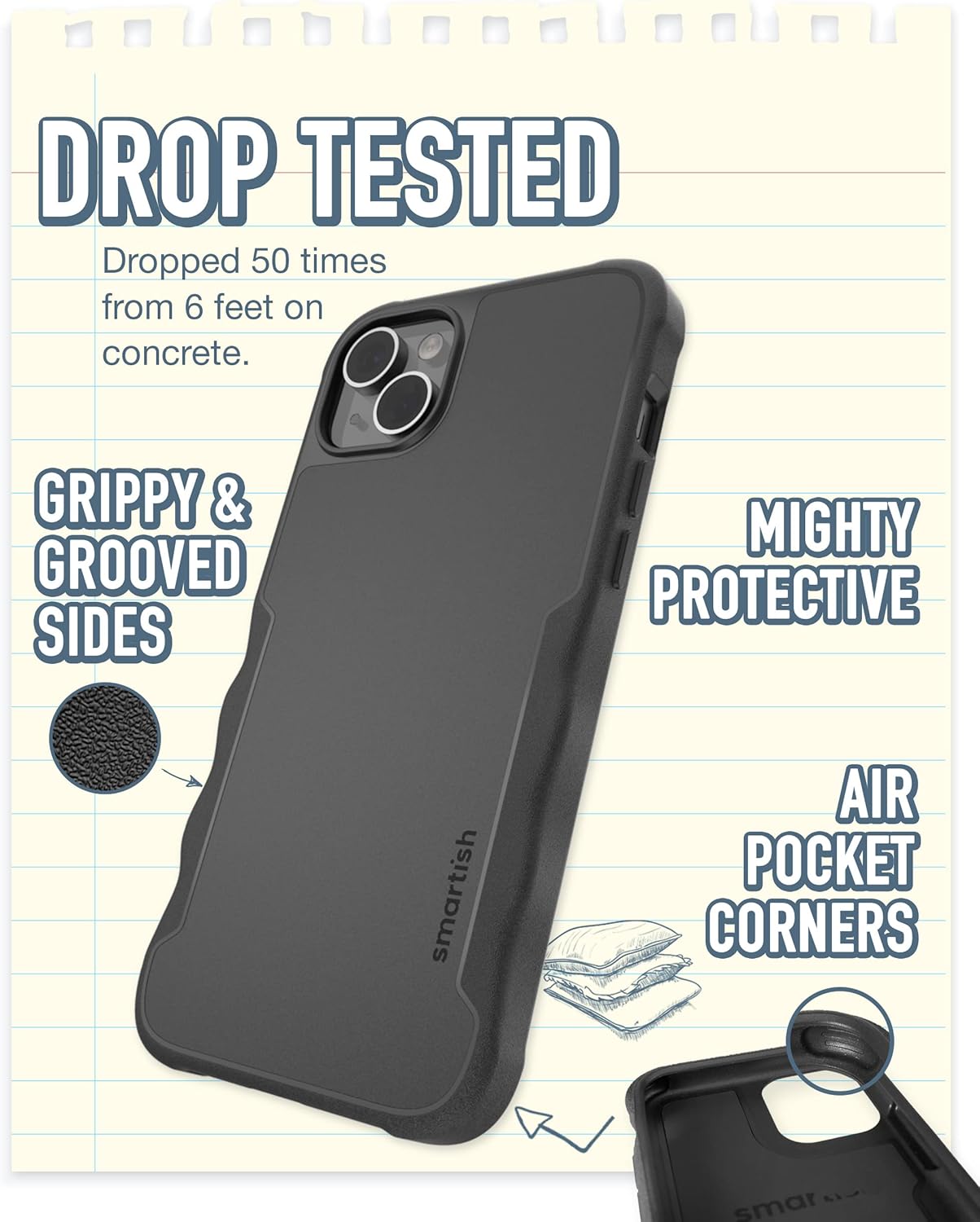 Smartish® iPhone 14 Plus Protective Magnetic Case - Gripzilla Compatible with MagSafe [Rugged + Tough] Heavy Duty Grip Slim Cover w/Drop Tested Protection for Apple iPhone 14 Plus - Black Tie Affair - Image 2