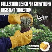 Vista 6 de OZERO Leather Work Gloves for Men, Cowhide Gardening Gloves with Reinforced Palm, Flexible Keystone Thumb, Elastic Wrist