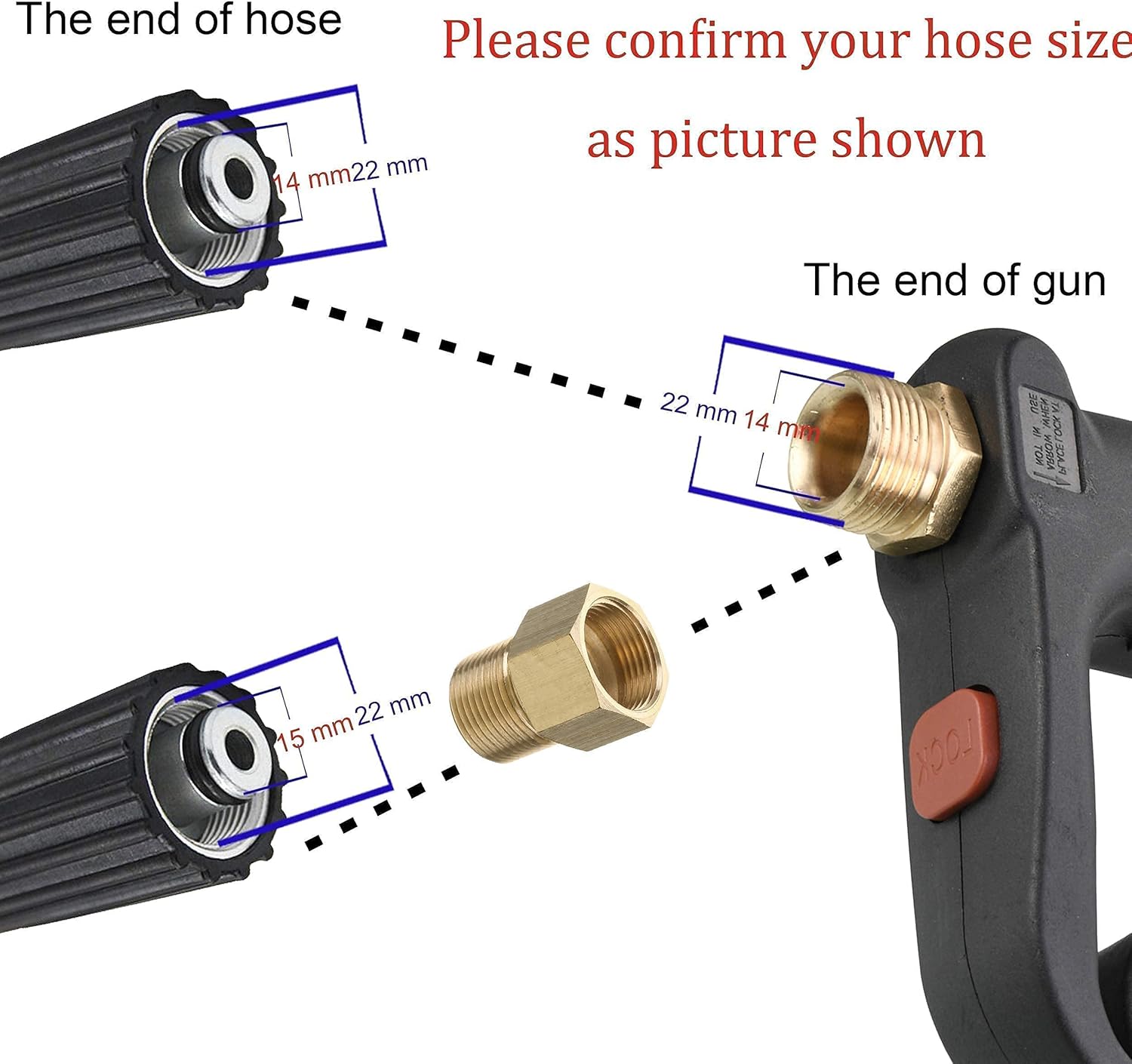 M MINGLE Short High Pressure Washer Gun for Hot and Cold Water, Pressure Washer Hose Adapter Set, 5000 PSI