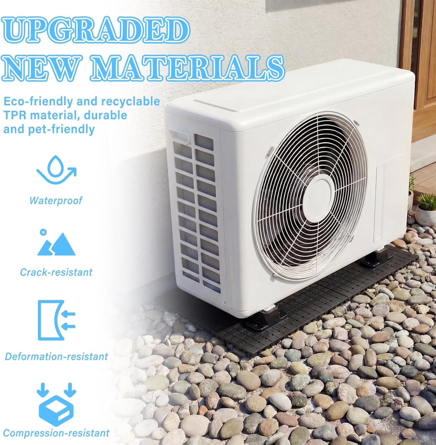 6 Pcs 2 in 1 Anti Mini Split Pad Condenser Pad with 4 Pcs Stand Vibration 36" x 24" Ac with 1.57" h Stand Moisture-Proof Plastic for Ac Heat Pump System Condenser Units Heat Pump