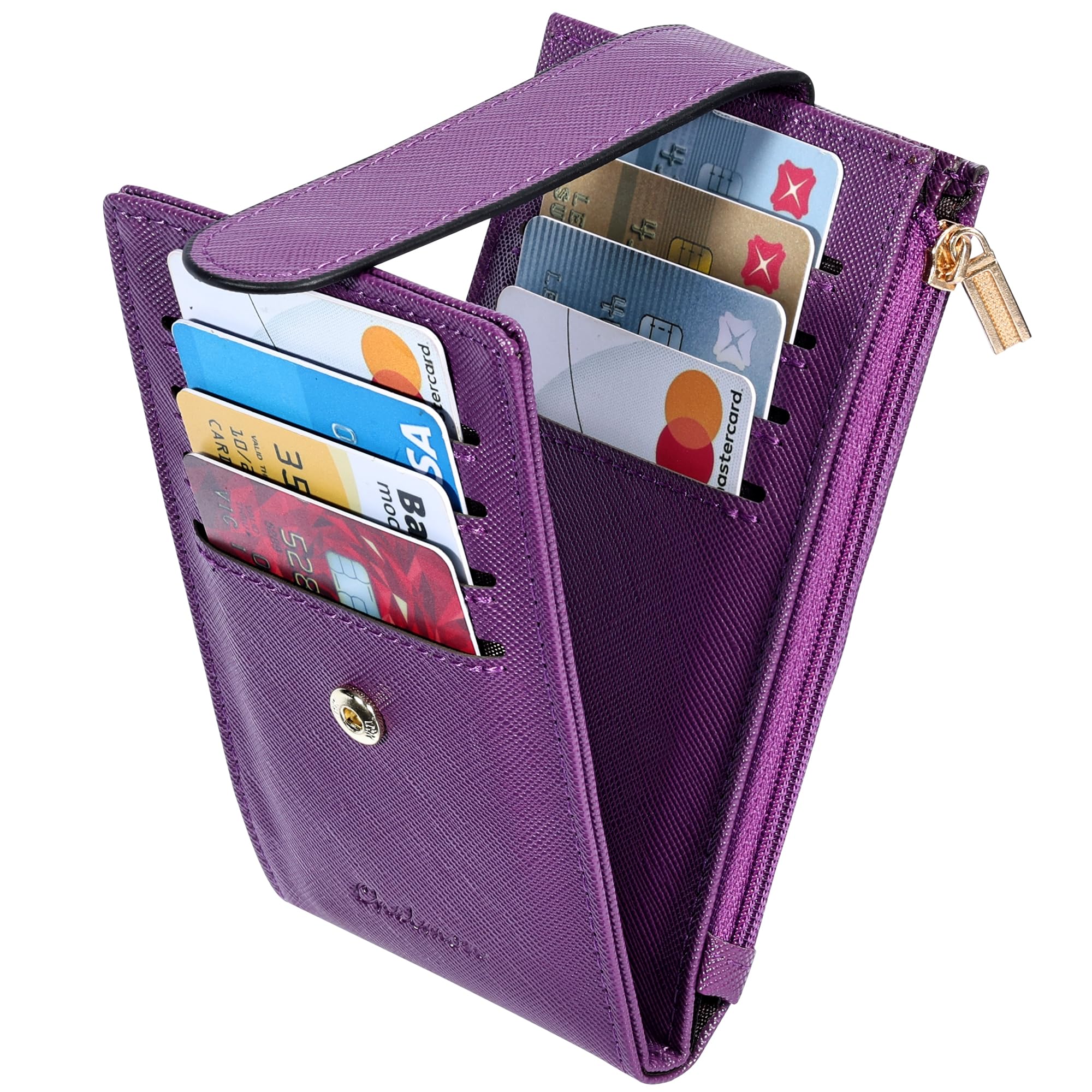 Women's RFID Slim Card Holder Wallet: Thin Bifold with Multi-Card Case & Zipper Coin Pocket Purse (Deep Purple)