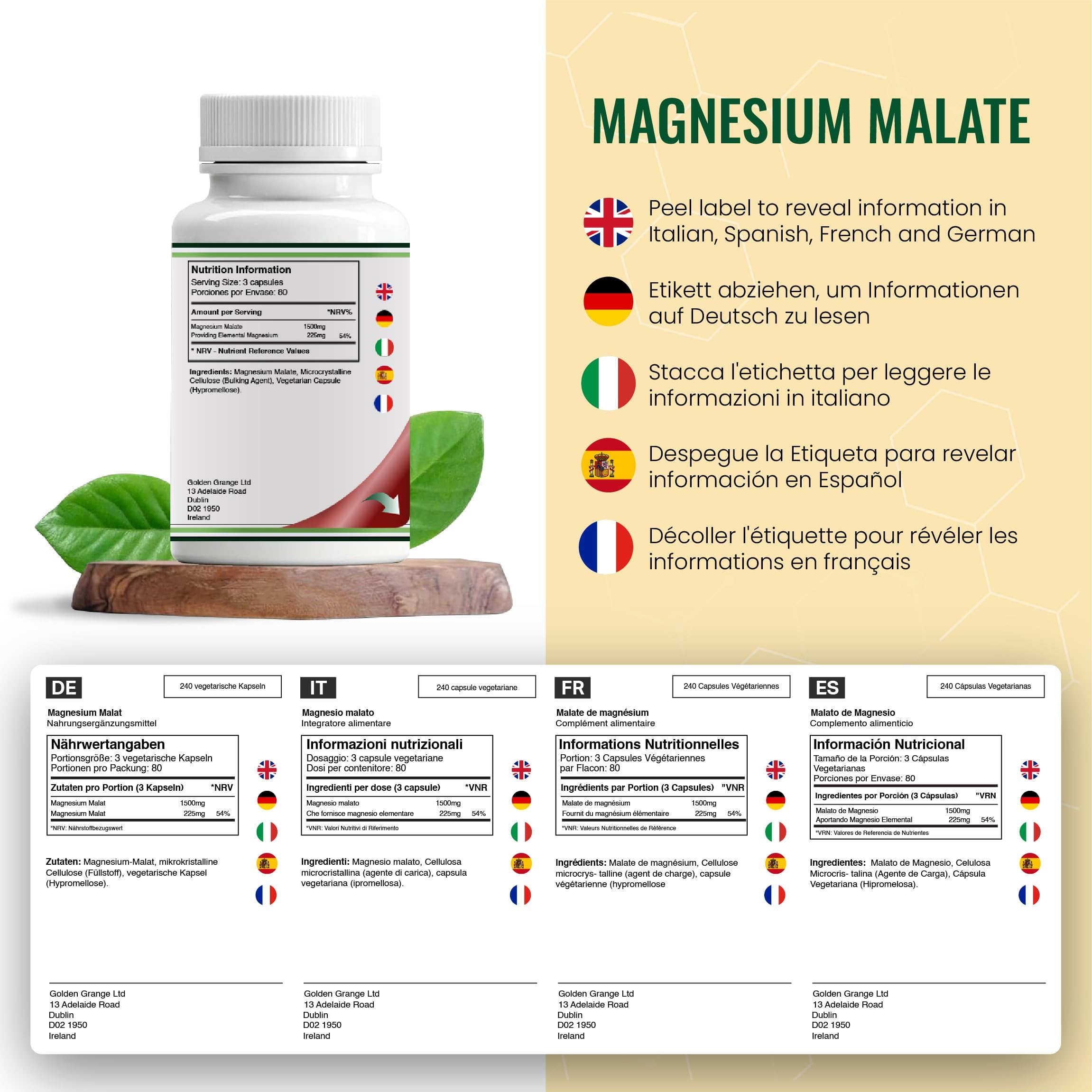 Double Wood Magnesium Malat Kapseln | 240 Hochdosiertes Magnesium Malate – 1500mg Magnesiummalat pro Portion | Gentechnik- und Glutenfrei | Hergestellt in Großbritannien