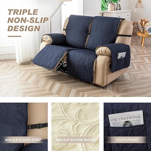 Vista 53 de Genina Fundas de sofá para sofá de 2 cojines, 100% impermeables, fundas de sofá reclinable de 3 asientos para sofás reclinables, protector