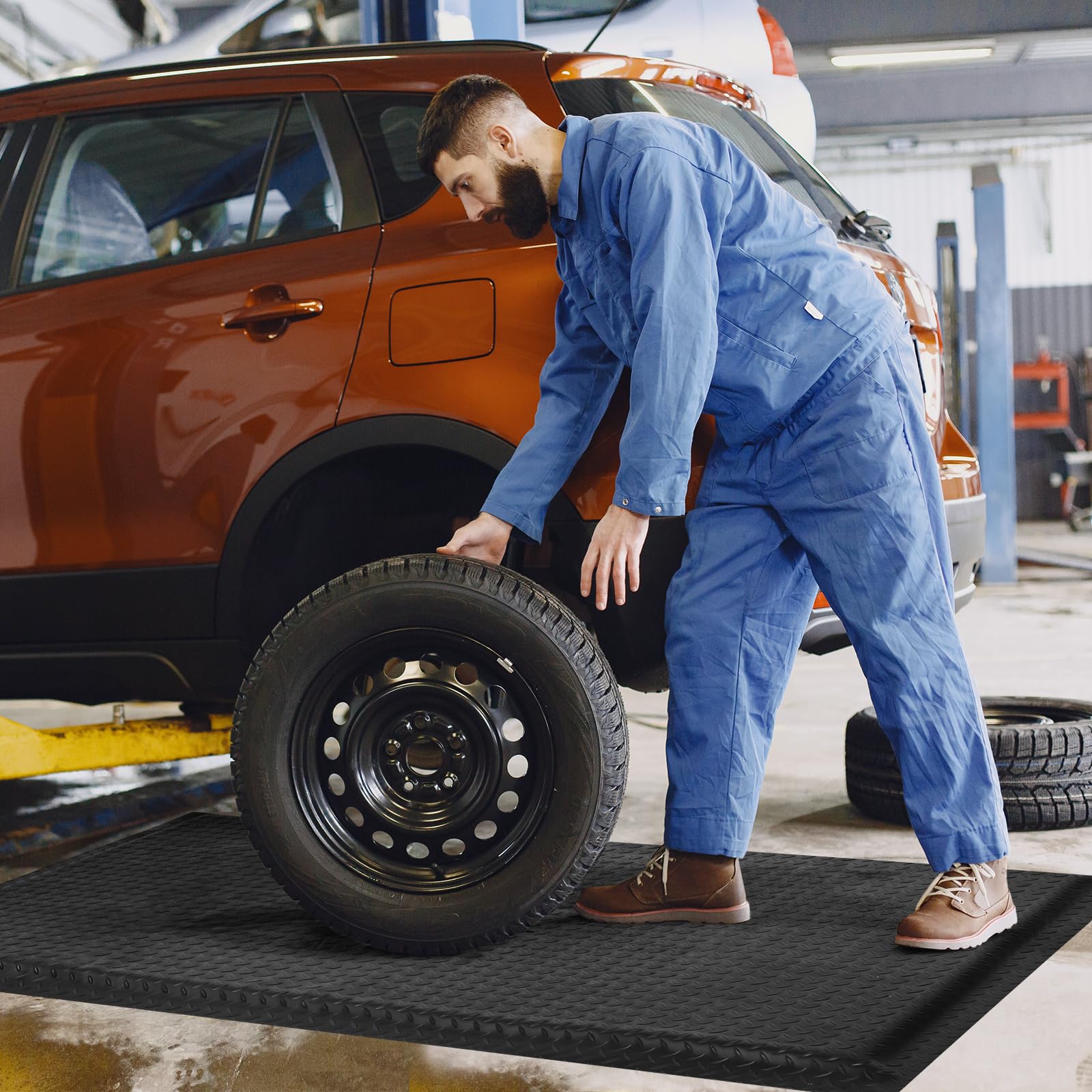 Nisorpa Alfombrillas antifatiga industriales de 3 x 5 pies 15/16 pulgadas de grosor, ergonómicas, tapete de cocina para estar de pie, resistente, placa de diamante, soporte de seguridad para dolor de