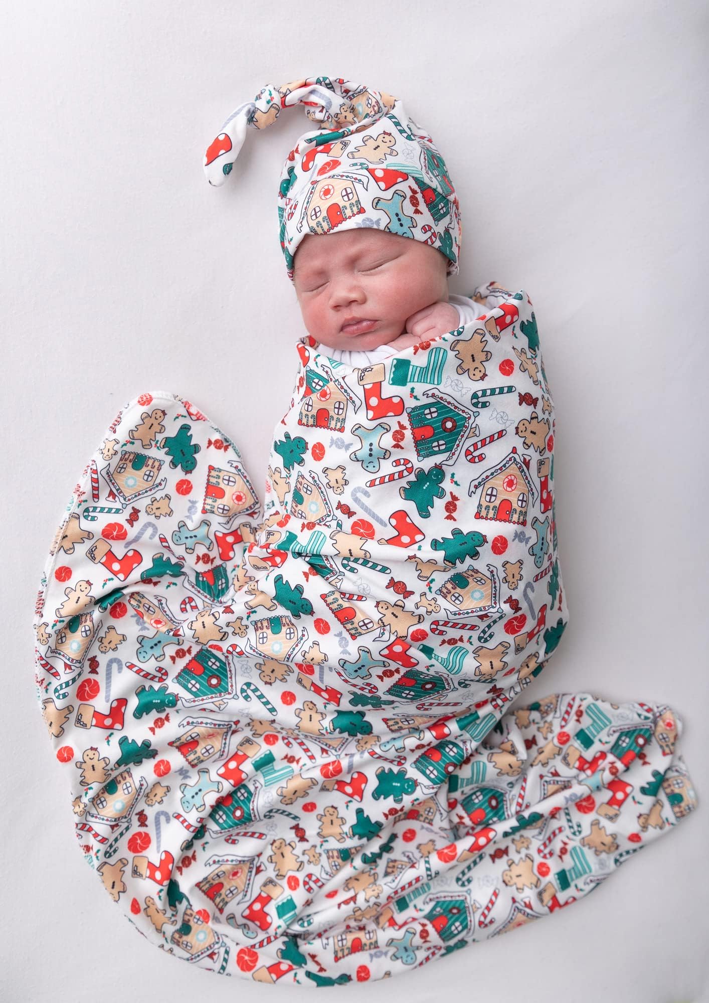 Christmas Baby Receiving Blanket Swaddle Blanket Infant Wrap Set with Beanie (Christmas 1)
