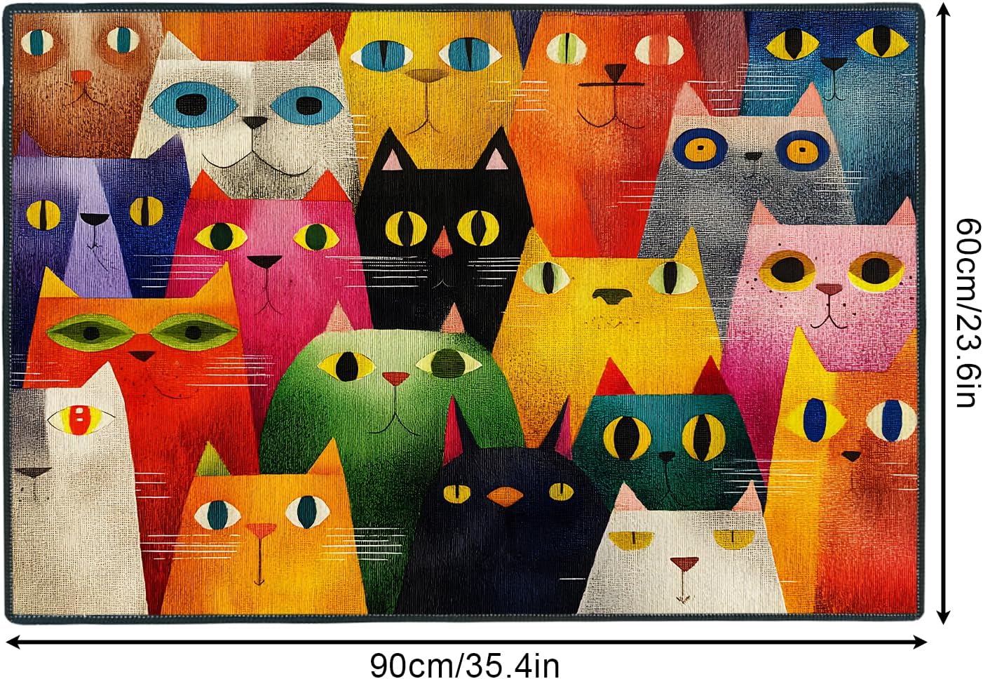 Colorful Whimsical Cats 2x3 Entry Rug, Washable Small Rugs for Entryway Kitchen Bathroom Door Mat Indoor Entrance,Non Slip Rubber Backing,Stain & Fade Resistant, Playful Pop Art Decor