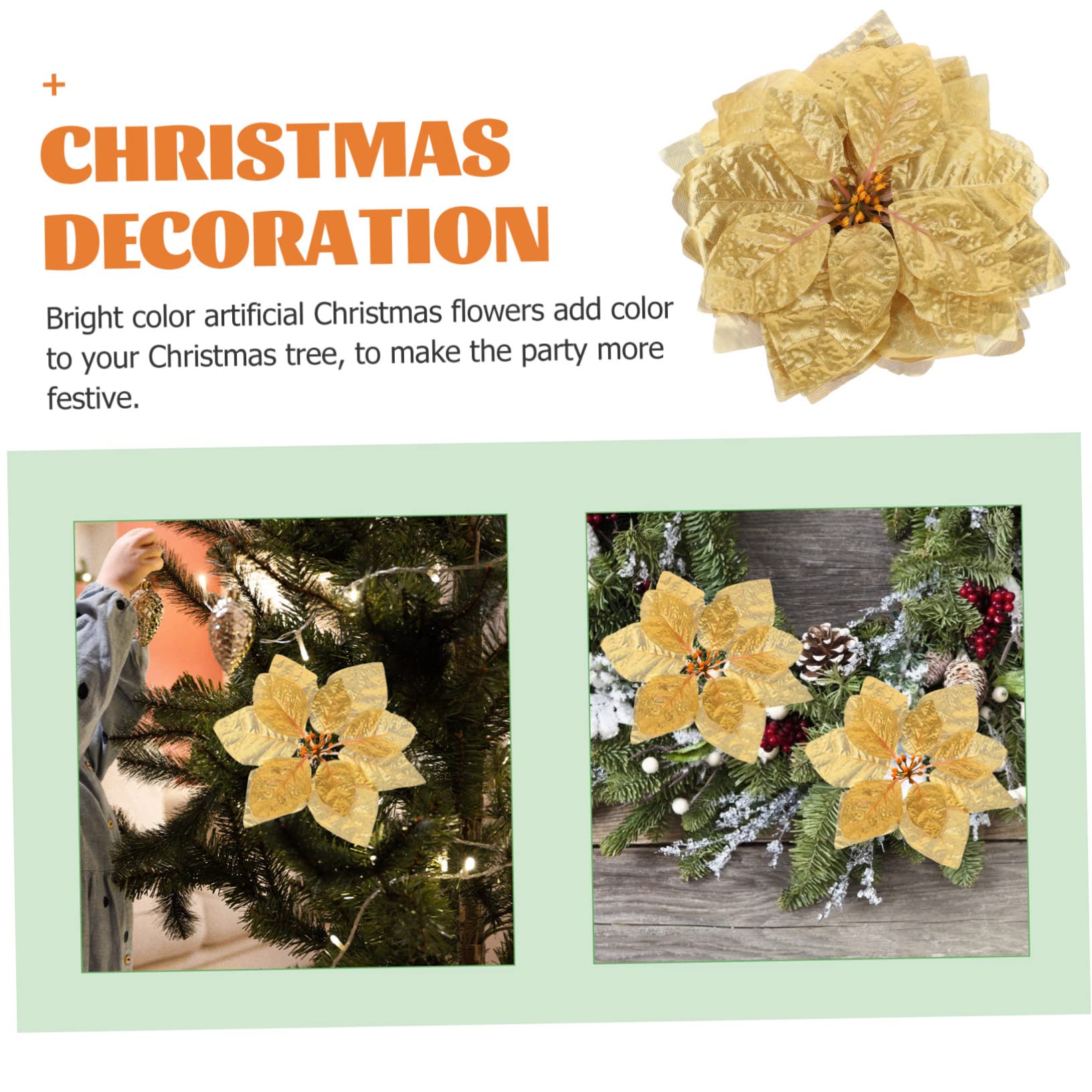 ABOOFAN 56piezas Flores De Poinsettia Artificiales para Decoración Navideña Adornos Brillantes para Árboles De Navidad y Centros De Mesa Material Seguro y Práctico para Fiestas De